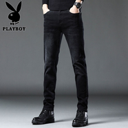 花花公子（PLAYBOY）修身牛仔褲男春秋季新款潮流韓版時尚直筒小腳褲百搭休閑純色長褲 1157HH1048黑色 34