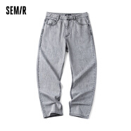 森馬（Semir）牛仔褲男夏經(jīng)典復古水洗直筒長(cháng)褲精致刺繡簡(jiǎn)約純棉 牛仔淺灰28201 35