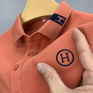 爵少夏季翻領(lǐng)短袖t恤男潮流商務(wù)簡(jiǎn)POLO.衫帶領(lǐng)半袖上衣男裝體恤 KC   A02   橘色 XL