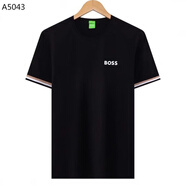 BOSST恤男2025夏季款雨果男士休閑前后幅印花條紋圓領(lǐng)polo百搭潮牌 黑色 2XL