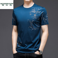 啄木鳥(niǎo)桑蠶絲短袖t恤男士夏季薄款透氣寬松休閑半袖體恤衫上衣外套 ZMN932冰絲短袖-墨蘭色 M 165建議90-115斤