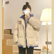 韓芯漫冬季假兩件棉服外套女秋冬款2024新款韓版寬松加厚棉襖學(xué)生棉衣 米白色時尚百搭潮流保曖羽棉襖絨服女 均碼(可備注碼數(shù))