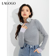 lagogo【云感】蓄熱保暖簡約T恤女拉谷谷春秋新款修身圓領(lǐng)上衣 灰紫(RQ) M