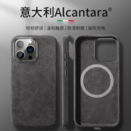 0度 適用蘋果15ProMax手機(jī)殼翻毛皮保護(hù)套 iPhone15pro歐締蘭磁吸保護(hù)套女生情侶個(gè)性毛絨手機(jī)殼 炫酷黑-意大利Alcantara材質(zhì) iPhone 15Pro Max
