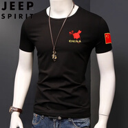 JEEP SPIRIT中國特種服裝t恤男衣服短袖半袖軍迷迷彩修身愛國夏季圓領(lǐng)刺繡 609黑(地圖) M (85-100斤)