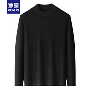 羅蒙（ROMON）圓領(lǐng)針織衫毛衣男士春秋冬季保暖加厚修身套頭低領(lǐng)打底衫內(nèi)搭上衣 黑色 165/M