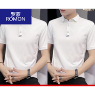 羅蒙夏季Polo短袖t恤男青年翻領(lǐng)潮流純色帶領(lǐng)半袖有領(lǐng)純棉打底衫修身 8638三桿刺繡【白色】+【白色】 2XL 125-140斤