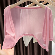 百草布夏季防曬短款坎肩外搭開(kāi)衫配裙子冰絲短袖披肩豎紋網(wǎng)紗罩衫小外套 粉色 S