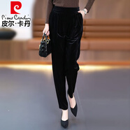 皮爾卡丹（pierre cardin）金絲絨休閑褲女2025款秋冬小腳哈倫褲直筒寬松高腰顯瘦母親蘿卜褲 黑色 2XL 建議體重135斤-150斤