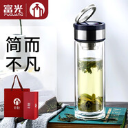 富光茶馬仕玻璃杯雙層隔熱帶提環(huán)便攜茶杯男女辦公水杯車(chē)載加厚送禮定制杯子 黑色268ml(禮盒包裝)