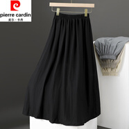 皮爾卡丹（pierre cardin）棉麻垂感半身裙女夏季新款文藝松緊高腰A字氣質(zhì)高端亞麻長(cháng)裙子 黑色 XL