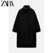 ZARA2024秋冬新品 女裝 抓絨長(zhǎng)款長(zhǎng)袖立領(lǐng)氣質(zhì)大衣外套 8372301 黑色 XS (160/80A)