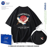 NASA GISS短袖t恤男純棉潮牌情侶款oversize半袖打底衫夏季寬松卡通體恤衫 黑色 S  85-110斤