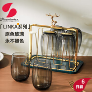 帕莎帕琦（Pasabahce） 進(jìn)口無鉛玻璃杯彩色創(chuàng)意簡(jiǎn)約茶杯牛奶飲料杯子家用喝水杯子ins風(fēng) 深空灰【6只裝+杯架】380ml6只