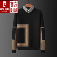 皮爾卡丹男裝品牌高端商務(wù)假兩件套毛衣男領(lǐng)針織衫假兩件韓版寬松加絨帶領(lǐng)打底衫秋冬季 加絨【黑】方塊襯衣領(lǐng) L 115-130斤