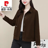 皮爾卡丹（pierre cardin）短款休閑春秋夾克外套女2023秋裝新款大號寬松減齡上衣 深咖色  帶里布 2XL 118-128斤