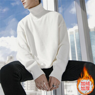 奈加圖 冬季慵懶風(fēng)白色高領(lǐng)毛衣男韓版加厚寬松打底衫ins潮流針織衫線(xiàn)衣 923白色加絨 2XL 【適合140-160斤】
