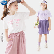 迪士尼兒童套裝女童夏季短袖短褲兩件套中大童夏裝 T91197粉色 160cm 