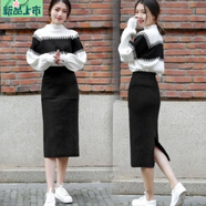 艾妃琳2025秋冬季新款女裝加厚針織套裝女長(zhǎng)款毛衣配裙子兩件套顯瘦女神 白色上衣加黑色裙子 S