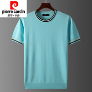 皮爾卡丹（pierre cardin）新款夏季冰絲鏤空純色針織衫男短袖涼爽半袖圓領(lǐng)毛衣線(xiàn)衣 天空藍 M