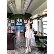 億梵莎（YIFANSHA）連衣裙夏天女2024年新款法式前短后長(cháng)設計感小眾氣質(zhì)仙女中長(cháng)裙 米白色 均碼 （可備注碼數）