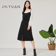金苑連衣裙女2022春季新款半透明雪紡上衣吊帶裙子兩G221105 黑色 S(160/84A)