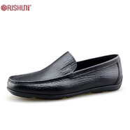 日順皇（RISHUN）軟底一腳蹬男鞋透氣商務(wù)休閑鞋豆豆鞋懶人樂(lè )福鞋 黑色 42