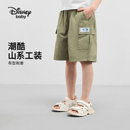 迪士尼（DISNEY）童裝兒童男童工裝中褲梭織耐磨易打理運動(dòng)褲子24夏DB421NE05綠120