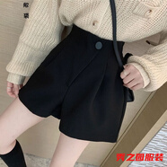 范哲莎短褲女高腰新款外穿a字寬松秋冬休閑闊腿女士短褲黑色毛呢西裝短 黑色好質(zhì)量 貴點(diǎn)好10倍1143款 S 建議95斤內(nèi)