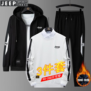 JEEP SPIRIT吉普衛(wèi)衣男長袖T恤男士運動套裝外套休閑褲秋冬季服三件套上衣 YJGF-TZ38黑白色（加絨款） 3XL （150斤-170斤）