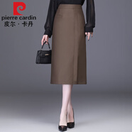 皮爾卡丹高檔品牌女裝半身裙2022秋冬季新款顯瘦直筒裙包臀裙毛呢中長款一步裙女顯瘦 春秋款咖色 29/XL