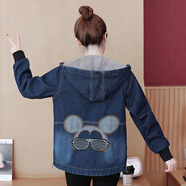 加絨加厚連帽牛仔短外套女秋裝新款韓版時(shí)尚刺繡寬松保暖棉服 3003#常規藍色 【無(wú)毛領(lǐng)】 XL 建議120-130斤
