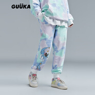 GUUKA美式復(fù)古扎染運動衛(wèi)褲女21秋冬卡通印花情侶多袋休閑束腳長褲寬松 淺綠 S