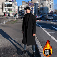 BOYXCO長款風(fēng)衣男冬季加厚呢大衣韓版寬松毛呢外套青年潮流時(shí)尚過膝大衣 雙排扣黑色（加棉） XL