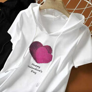 尚濤短袖t恤女夏季新款韓版寬松女裝半袖上衣體恤印花時(shí)尚T恤衫 白色粉色雙愛(ài)心 XL 建議110-120斤