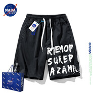 NASALIKE官方潮牌短褲男女夏季休閑運動(dòng)百搭沙灘褲薄款五分褲子寬松大褲衩 黑色 M （建議100-120斤）