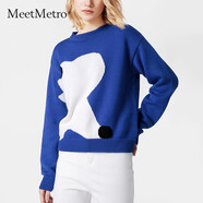 MeetMetro瑪依爾時(shí)尚甜美套頭毛衣女2025春新款慵懶風(fēng)寬松毛衣 寶石藍(lán)+米白【現(xiàn)貨閃電發(fā)】 S