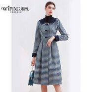未風(fēng)藍(lán)色毛呢千鳥格連衣裙女秋冬2025年新款復(fù)古氣質(zhì)減齡女裝裙子 藍(lán)色 L