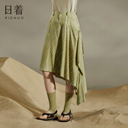 日著（rizhuo）設(shè)計師服飾品牌2024年夏季女裝新款小眾高腰顯瘦a字半身裙 漠綠 S