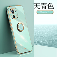 銘玳 適用小米11手機殼小米11Pro保護(hù)套小米11 Pro全包防摔簡約直邊電鍍純色手機殼潮流男女款 天青色  小米11 直邊6D電鍍【配保護(hù)膜+同款指環(huán)支架+便攜掛繩】
