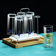 樂(lè )美雅玻璃杯子家用水杯套裝客廳耐熱綠茶杯果汁杯飲料杯牛奶杯 6只/320ml八角杯+杯架+杯盤(pán)