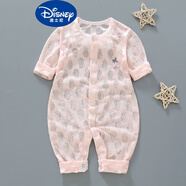 迪士尼（Disney） 嬰兒連體衣薄款空調(diào)服夏裝長(zhǎng)袖男新生兒衣服哈睡衣女寶寶棉夏季 鏤空菠蘿閉襠粉色 73碼(建議5-7個(gè)月)