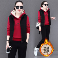 語(yǔ)縵加厚衛衣套裝新款運動(dòng)服女冬季時(shí)尚休閑加絨加厚連帽三件套女冬裝 8225棗紅 2XL (120-130斤)