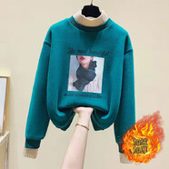歐洛黛衛衣女加絨2022秋冬季新款寬松韓版時(shí)尚假兩件半高領(lǐng)無(wú)帽蕾絲拼接套頭上衣加厚外套女 半高領(lǐng)綠色 S 建議80-100斤