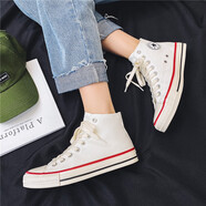 特豪川高幫帆布鞋男2025新款夏季男鞋子板鞋運動(dòng)鞋潮流百搭鞋系帶男潮鞋 高幫白色 41