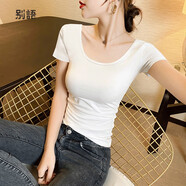 別語(yǔ) t恤女短袖春夏季新款緊身打底衫內搭半袖體恤露背修身上衣 白色【優(yōu)質(zhì)棉 U領(lǐng)】 M (93-104斤)