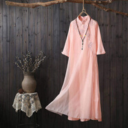 茶服女禪服女小個(gè)子佛系春夏禪意旗袍大碼中國風(fēng)復古顯瘦棉麻連衣裙仙氣 粉紅色 4XL