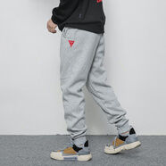 優(yōu)崛（YOUJUE）街頭風(fēng)純棉束腳休閑褲男士運動(dòng)束腳褲修身螺紋休閑長(cháng)褲子潮牌黑色 灰色 XL