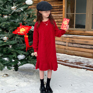 A 21 FUNB女童冬裝新年紅色衣服裙子秋冬2025新款兒童女孩冬季女大童連衣裙 紅色加厚 110 cm