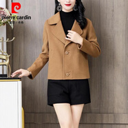 皮爾卡丹（pierre cardin）毛呢外套女外穿小個(gè)子雙面呢子大衣女裝短款2025秋冬新款減齡顯瘦 駝色 L 170